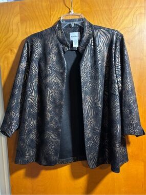 BonWorth Black Metallic Animal-Print Open Jacket, size petite small